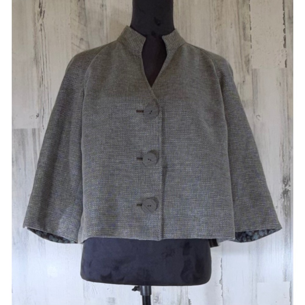 J Jill Swing Jacket Small Gray Tweed Linen Blend 3/4 Sleeve Office Career Artsy